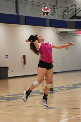 Junior Kennedy Cordia breaks the school record by having 13 straight aces, Aug. 21. They defeated Oakville 2-0.