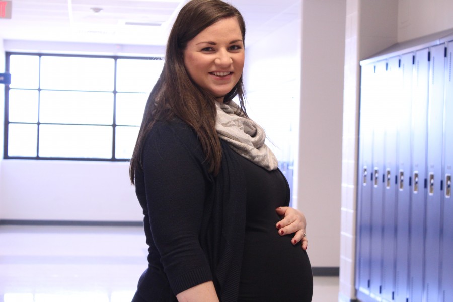 English teacher, Mrs. Cowdry, is expecting her baby boy Febuary of 2016.