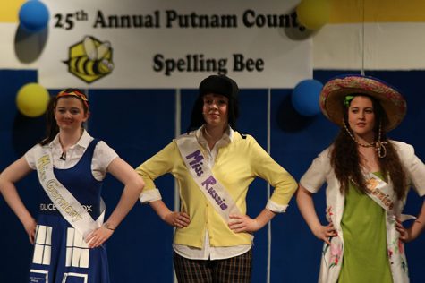 Freshman Marissa Gibbons as Miss Germany, Sophomore Emily Hale as Miss Russia, and Junior Lindsay Mosher as Miss Mexico make an appearance during the song “I Speak Six Languages” as dual roles. Hale says “Working with such a talented cast and amazing directors really made my first show a blast.” 