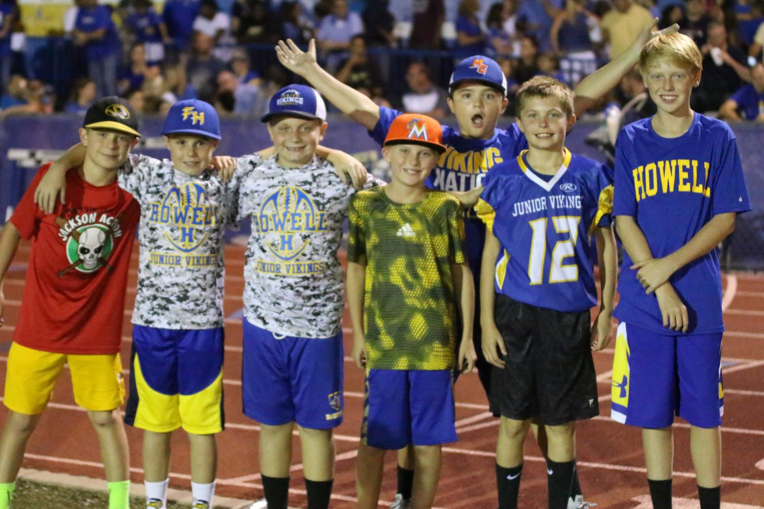 Howell's future vikings watch as their varsity football team takes the field after the first half. The vikings up 42 to 7 against Mehlville at halftime.

