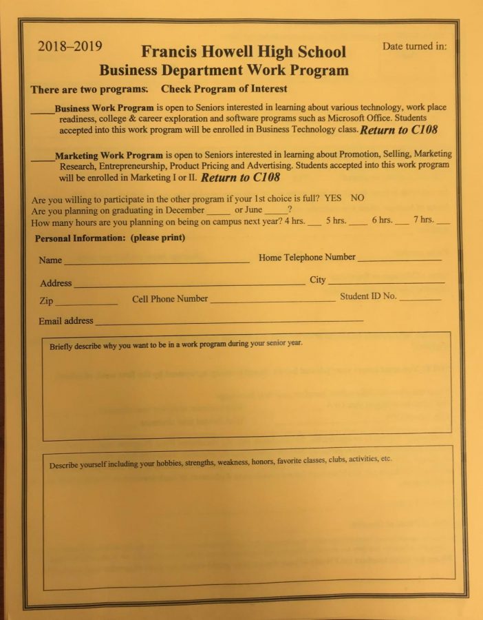 Current juniors interested in signing up for the work program their senior year are urged to fill out an application and bring it to a business teacher as soon as possible.