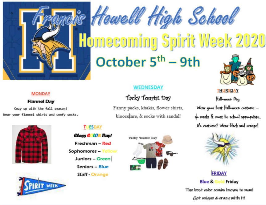Homecoming spirit week schedule