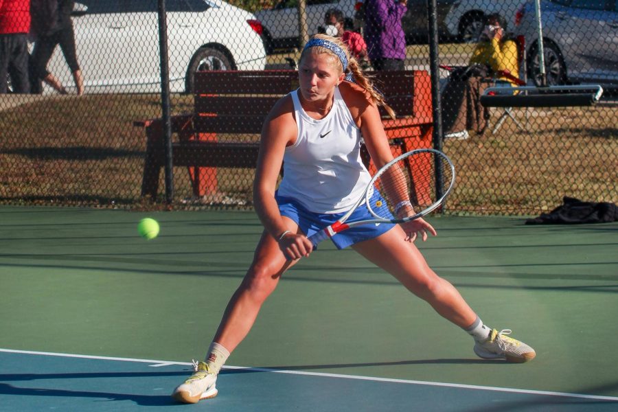 Oct. 6, senior Audrey McDonnel swings a backhand at GAC South Championship. 