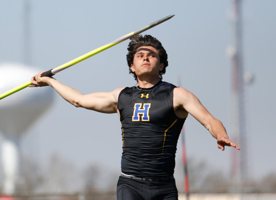 Francis Howells Bryce Kazmaier competes in javelin throw at Holt High School on Saturday, April 3, 2021, in Wentzville, Mo. Michael Gulledge, Special to STLhighschoolsports.com