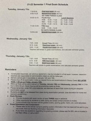 21-22 Semester 1 Final Exam Schedule