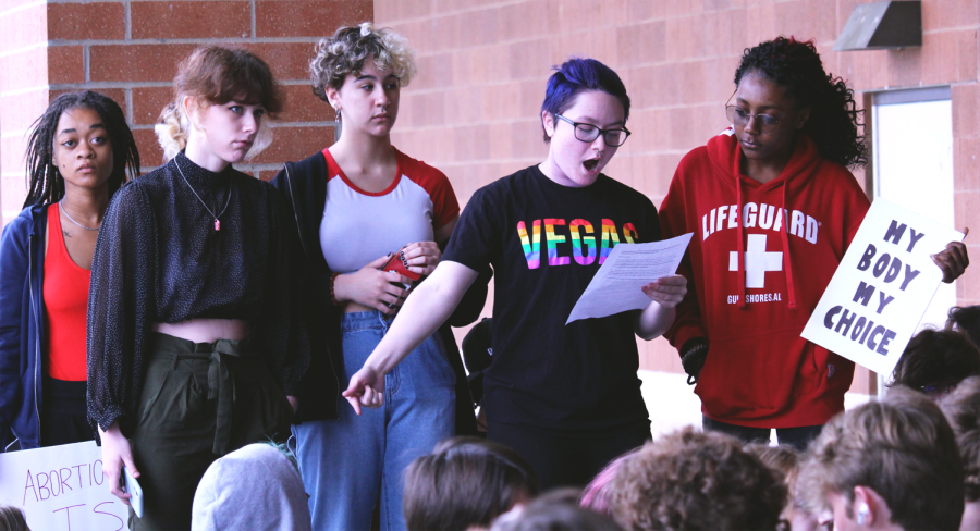 May 25, junior Miles Thurman gives a speech at the Women Rights Rally addressing the Roe v. Wade case and its affects on the people in the district.