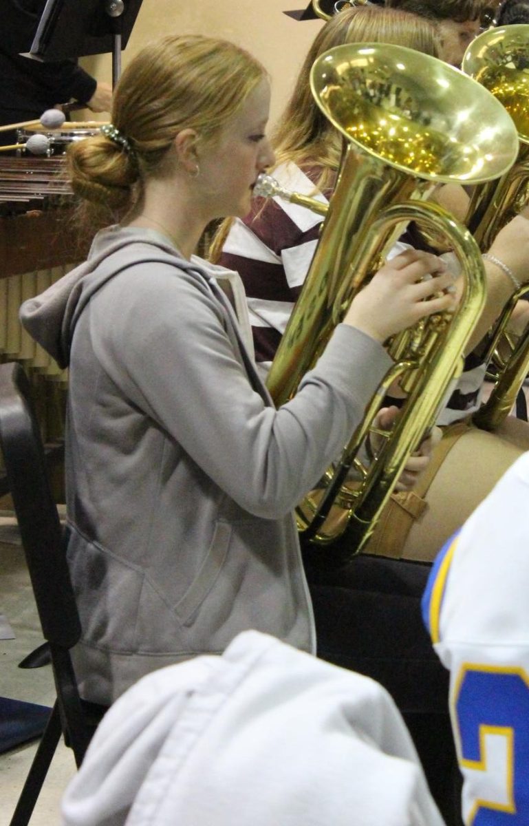 Sophomore Jessica Hale rehearses  the euphonium in her wind ensemble class, Oct. 13.